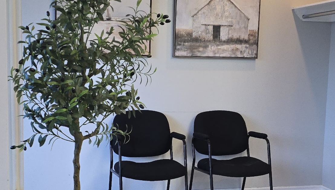 Comfortable patient seating area inside Fisher Dental
