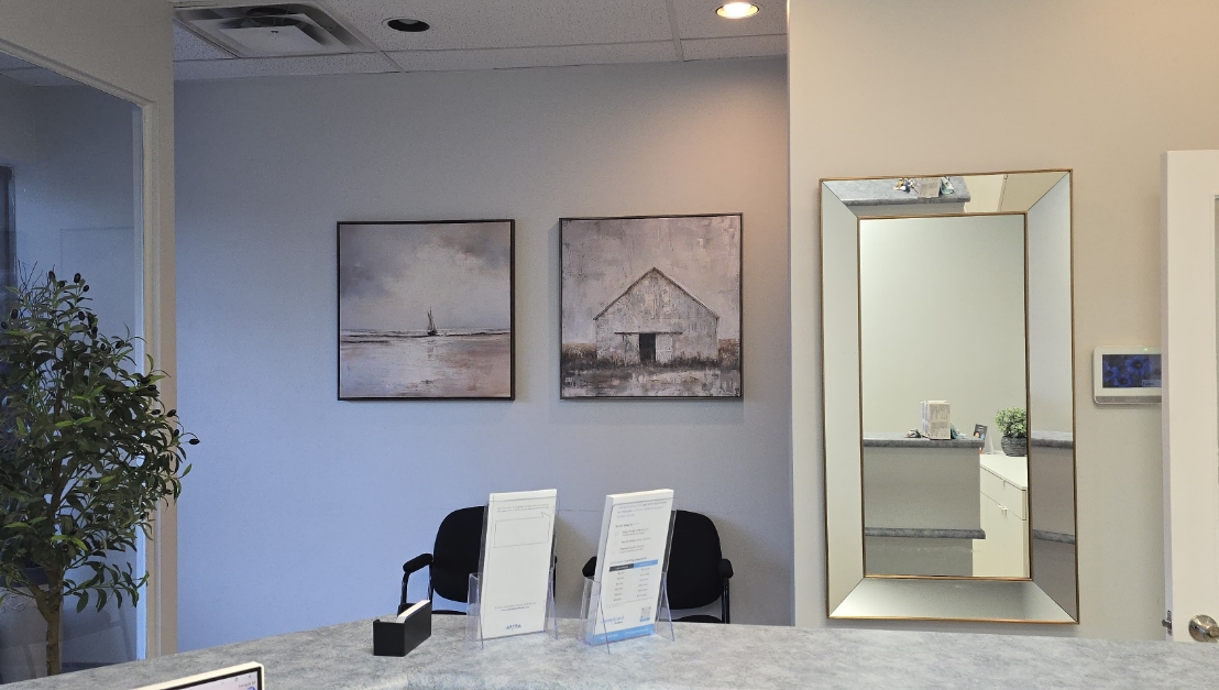 Reception area and office entrance at Fisher Dental